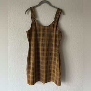 Ever After Mustard Yellow Plaid Mini Dress with Buckle Straps – Women’s Size XL